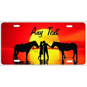 Lovers on the beach couple with horses personalized novelty front license plate Decorative Vanity Car Tag