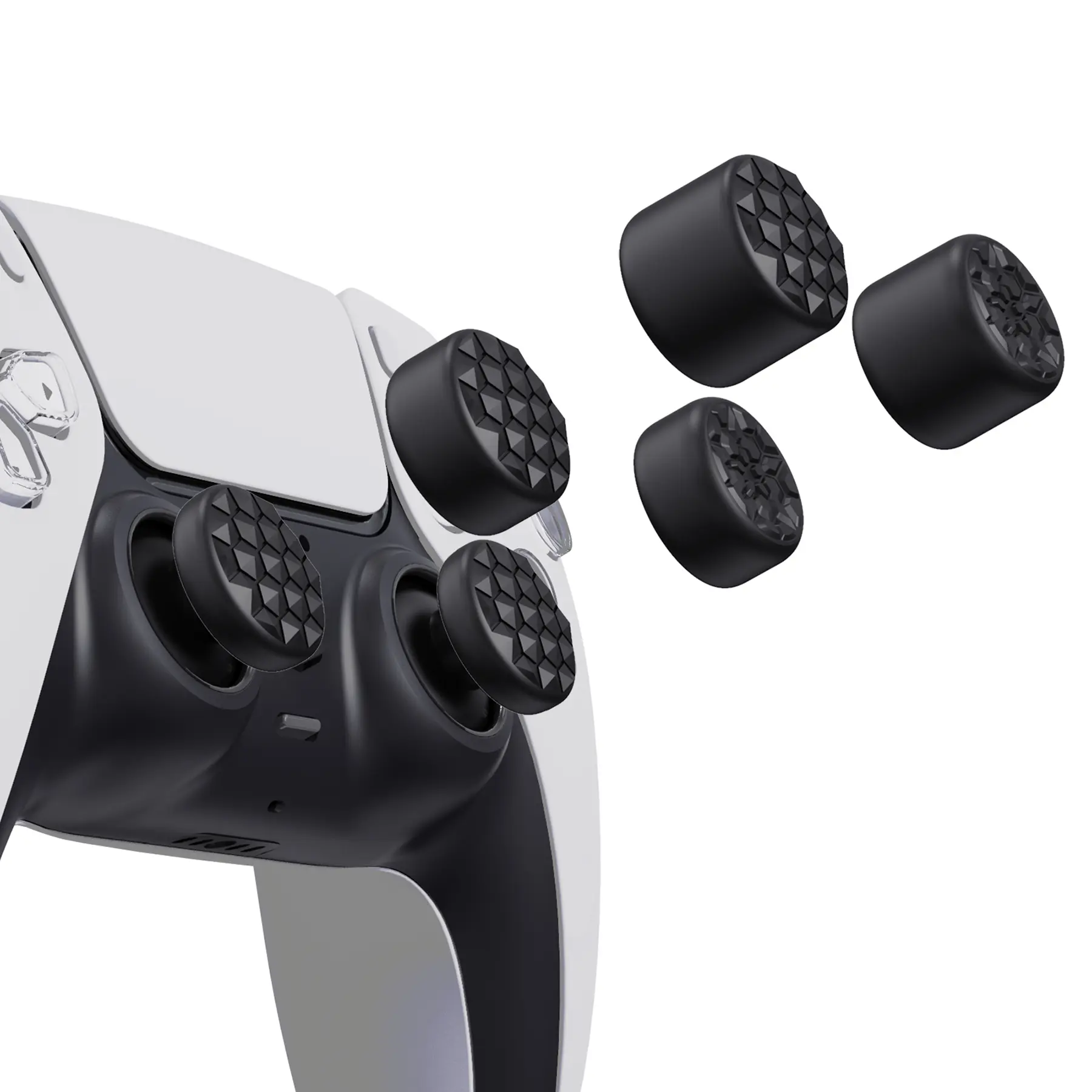 PlayVital Black Ergonomic Stick Caps Thumb Grips for PS5, PS4, Xbox Series X/S, Xbox One, Xbox One X/S, Nintendo Switch Pro, Nintendo Switch Pro 2 Controller - with 3 Height Convex and Concave - Diamond Grain & Crack Bomb Design Console Joystick