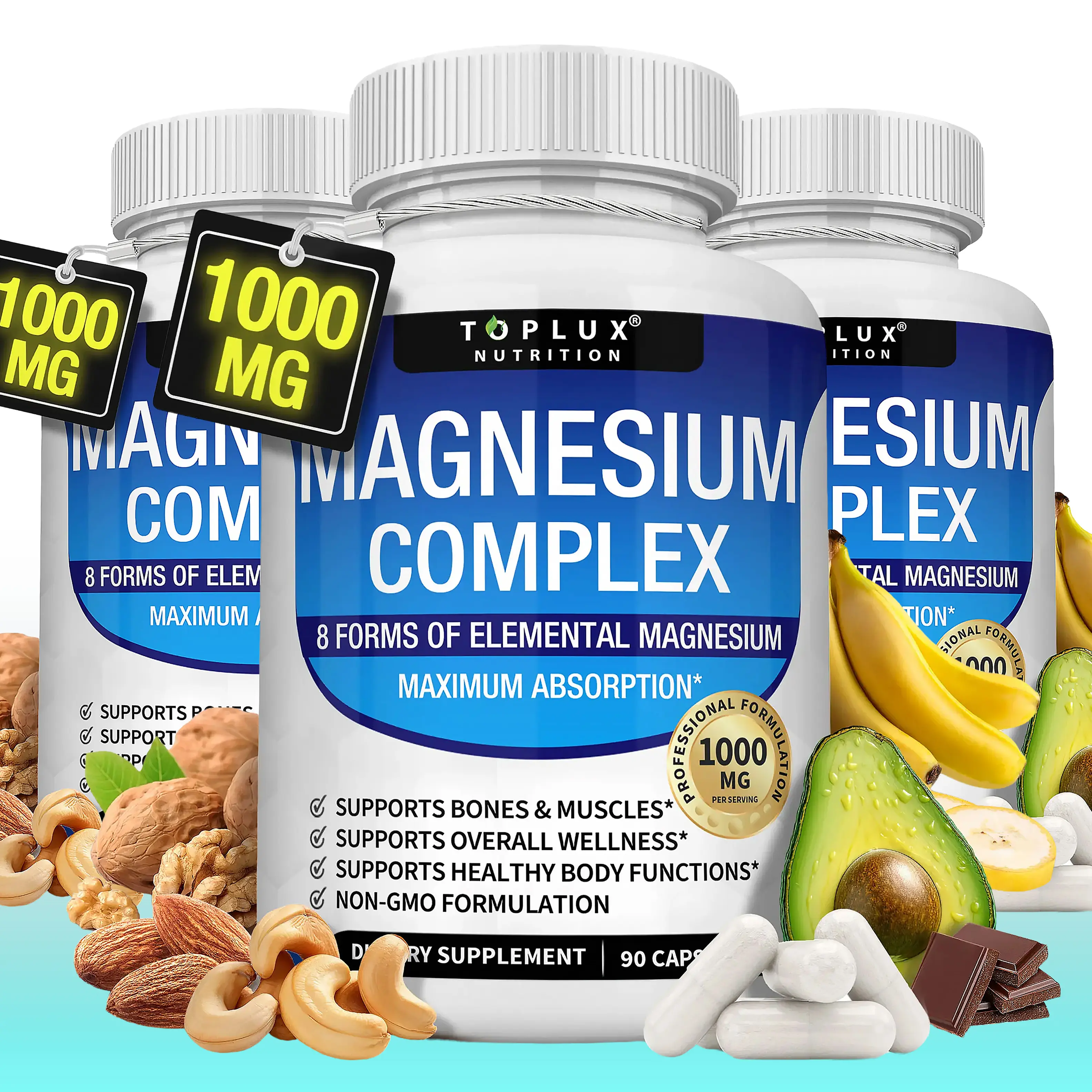 8-in-1 Magnesium Complex Supplement | Chromium Picolinate & Zinc | Metabolic Support | 90 Vegan Capsules | Multi-Bottle Value Set