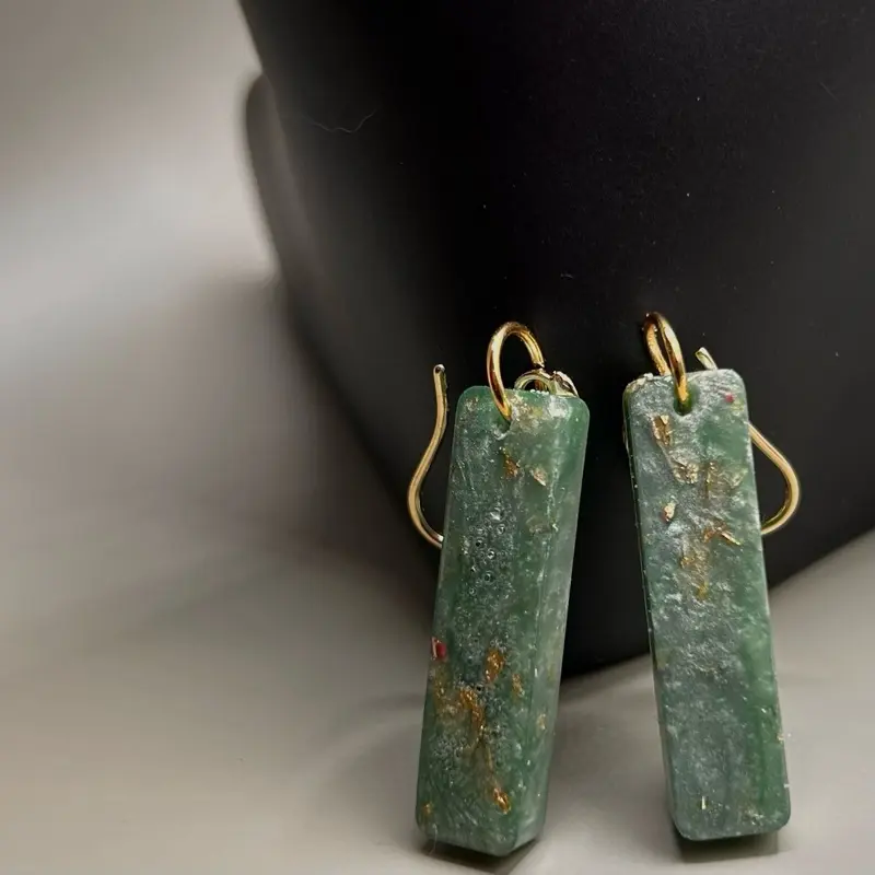 Handcrafted jade and gold infused resin earrings