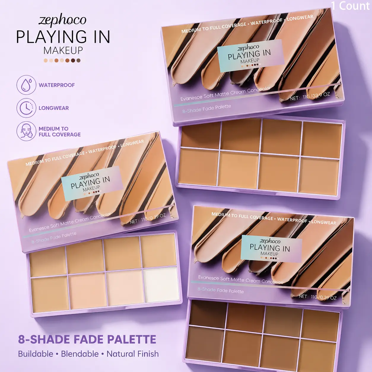 Full Coverage 8-Color Matte Concealer Palette - Long Lasting Corrector & Contour Cream for Blemishes, Dark Circles & Tattoos (0.39 OZ)