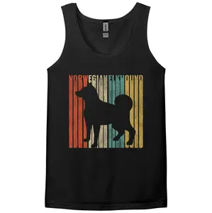 Norwegian Elkhound Tank Top - Retro Norwegian Elkhound Sleeveless T-Shirt - Gift for Norwegian Elkhound Owner - Dog Silhouette Distressed Vintage Look