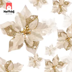 36 Pieces Christmas Glitter Poinsettia Faux Flowers Christmas Flowers Decorations Wedding Xmas Tree New Year Ornaments(Gold) No Brand
