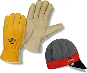 Premium Leather Work Gloves With FREE Assorted Work Cap Top-Grain Cowhide Heavy Duty Working Gloves For Men & Women Nitrile Dipped Cut Level 1 Gloves