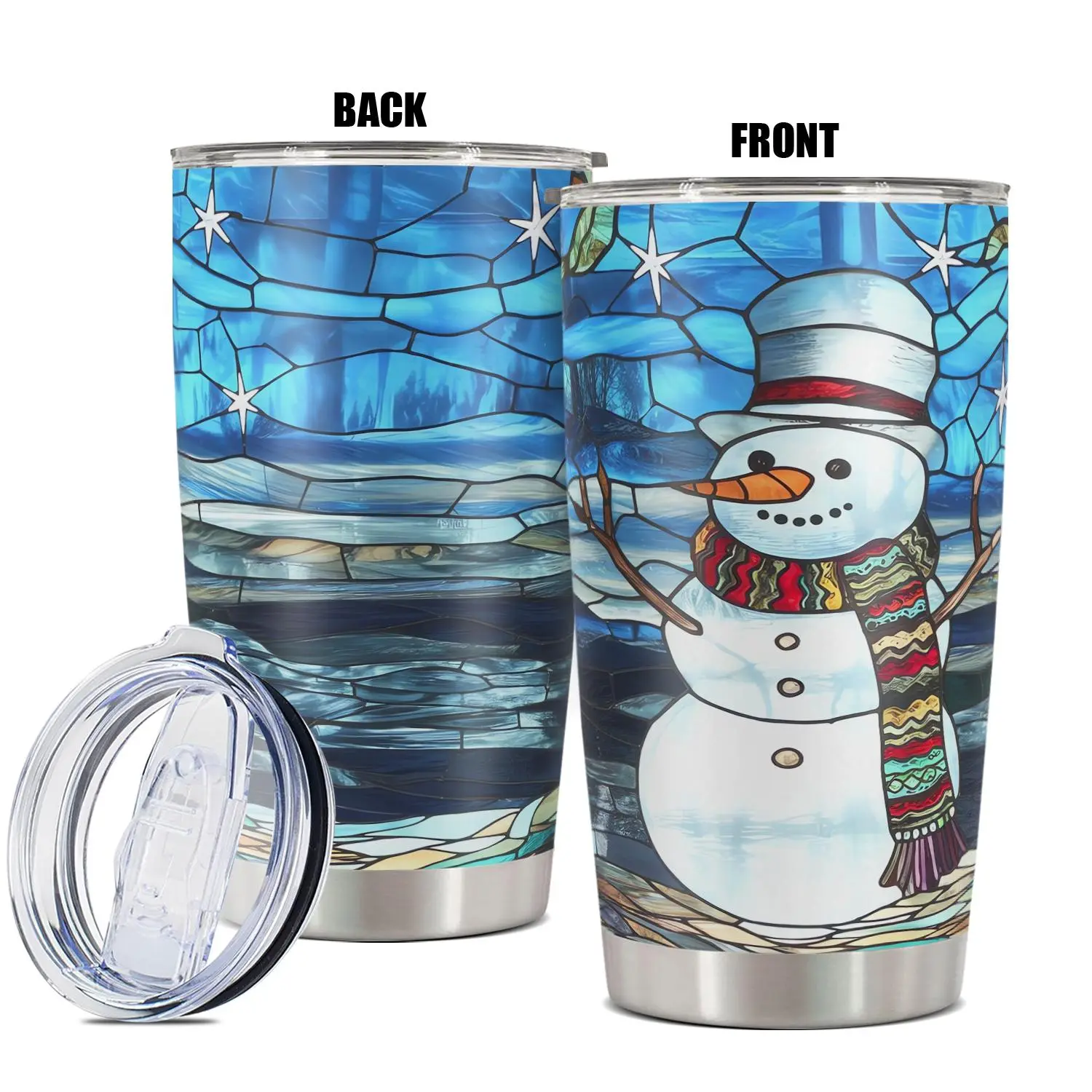 Snowman Pattern Stainless Steel Tumbler, 20oz Insulated Water Bottle with Lid, Drinking Cup for Home Office School, Gift for Any Occasion