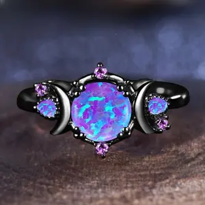 Special Lavender Imitation Opal Ring Star Moon Ring Black Ring Wedding Promise Ring Birthstone Ring Gift for Her