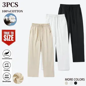 3pcs Men's Breathable Linen Casual Trousers - Relaxed Fit, Solid Color, Comfortable Youth Casual Wear, Ideal for Yoga, Beach, or Outdoor Activities