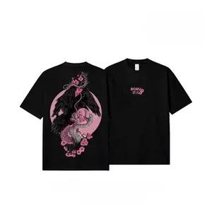 Dark Aesthetic Snake & Crow Print T-Shirt, Cherry Blossom Short Sleeve Tee, Casual Gothic Streetwear