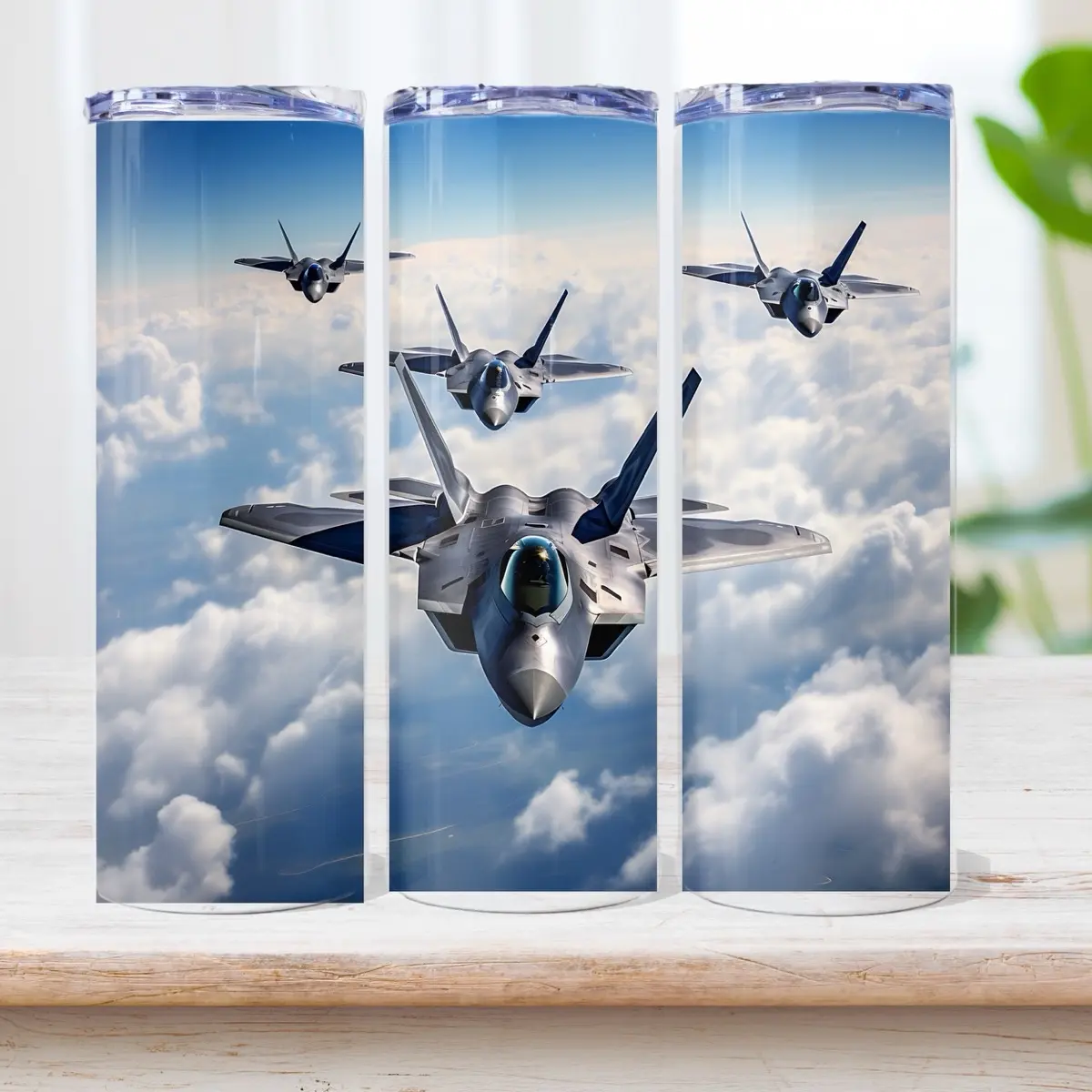 F22 Aircraft, Sublimated 20 oz Skinny Tumbler Drinkware with Straw