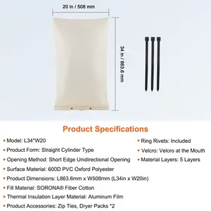 VEVOR Fiber Cotton Well Head Pump Cover, 20''Wx 34''H, Pipe Insulation Cover Sprinkler Cover for Outside Backflow Valve Cover, 600D PVC Oxford Polyester Surface Aluminum Film Thermal Insulation Layer