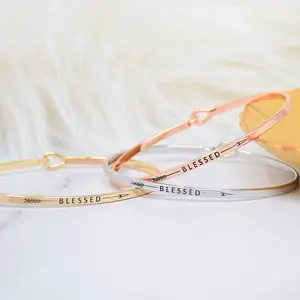 BLESS >>  | Inspired Message Engraved Simple Bangle Bracelet | Anniversary, Birthday, Christening, Christmas, Confirmation/Communion, Engagement, Father's Day, Graduation, Mother's Day, Valentine's Day, Wedding