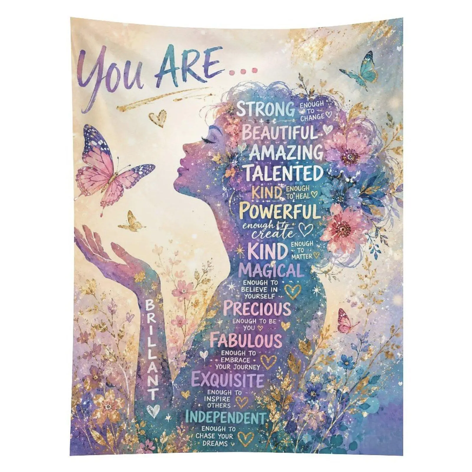 You Are Enough Woman Tapestry Butterfly Floral Inspirational Wall Hanging Decor