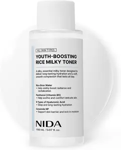 NIDA Youth-boosting Rice Milky Toner, for Glass Skin | Rice Bran Extract, Niacinamide, Ceramide NP, Panthenol | Deep Moisturizing, Hydrating and Refreshing, Korean Skin Care | 5.07 fl. oz., 150ml