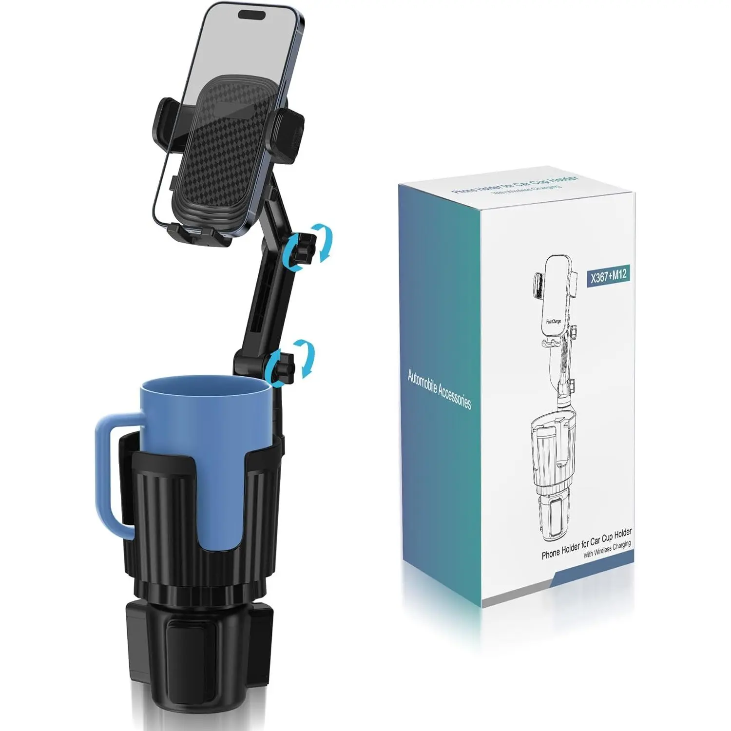 Phone Holders for Your  Cupholder, 2 in 1 Cell Phone Holder Mount with Cup Holder Expandable Base, 360  Rotating , Fits  4-7" Smartphones and  Bottles, 1 Pack