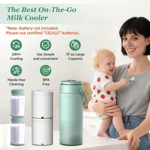 Portable Breast Milk Cooler, Outdoor Use, 360° Cooling, 24-Hour Freshness, 22oz Capacity, Includes 2 BPA-Free Storage Bottles