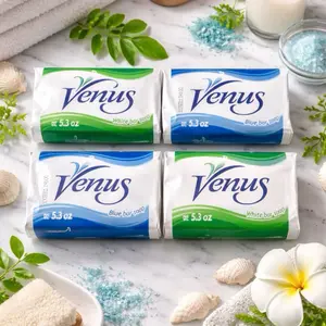 VENUS Bar Cleanser Soap 4-Pack (2 Blue, 2 White) - 5.3oz Each, 21.2oz Total, Classic Clean Scent, Daily Cleansing Body Cleanser