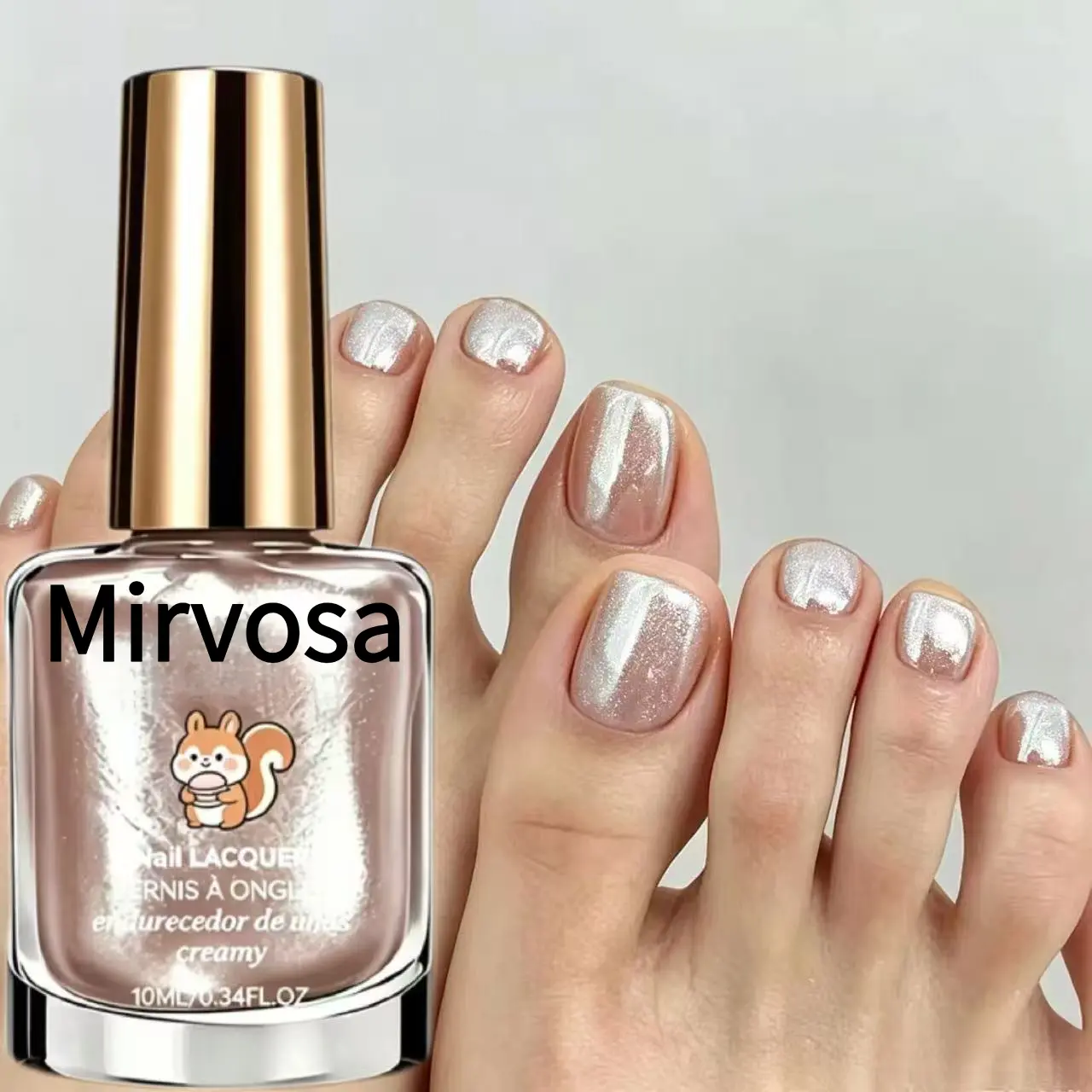 Creamy Silver Shimmer Nail Polish 10ML, Glossy Metallic Pearl Nail Lacquer, Long‑Lasting Quick Dry Nail Varnish, For Fingernails & Toenails, Daily Manicure Pedicure Nail Art for Women