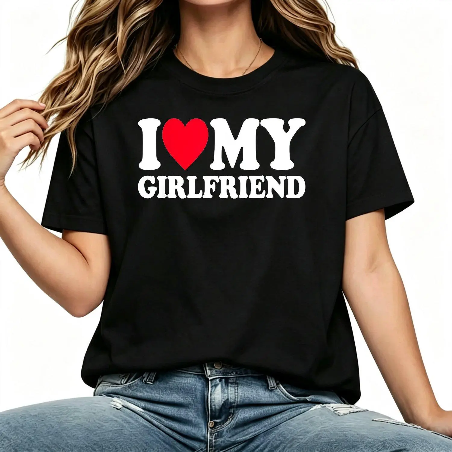 Women T-shirts with "I Love My Girlfriend" Graphic Design Casual Stylish Comfortable Tee Top for Everyday Wear and Trendy Wardrobe Essential