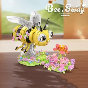 Bee Flower Sea Design Sturdy Building Blocks, 1 Box Creative Mini Particle Stacking Blocks, Animal World Insect Life Set, Kid Assembly Toy, Birthday Gift for Girls