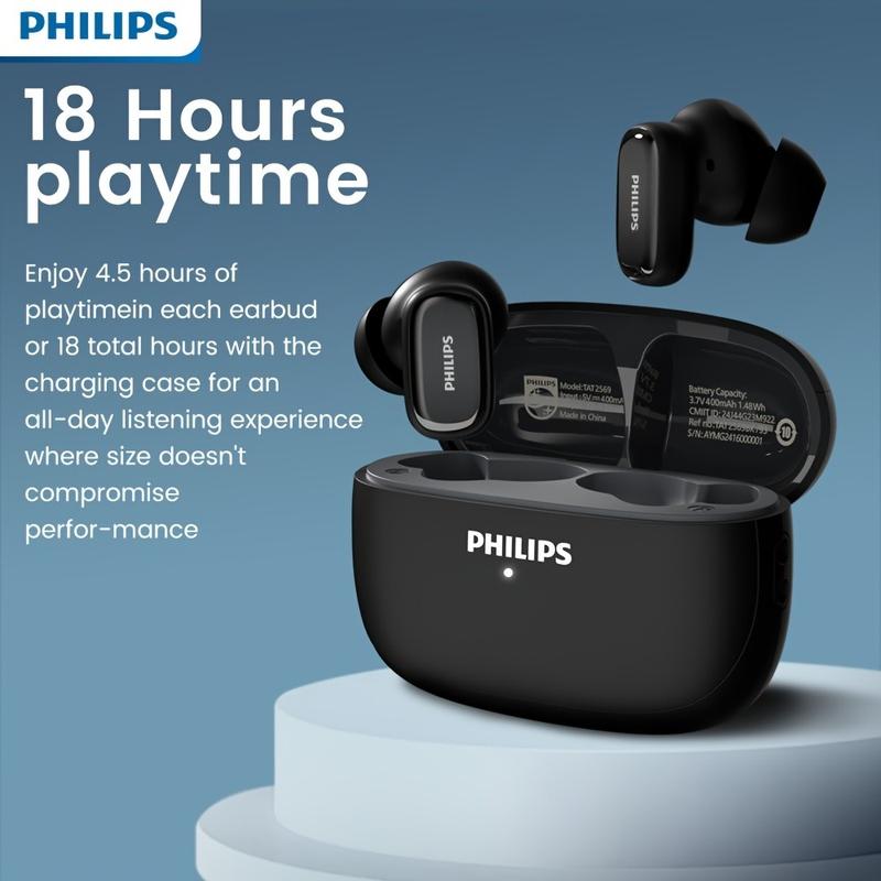 Philips Tat2569 Wireless Earphones, Fast Charging & Long Battery Life, Bluetooth-compatible Headphones for Music, Calls, Travel, Genuine Product