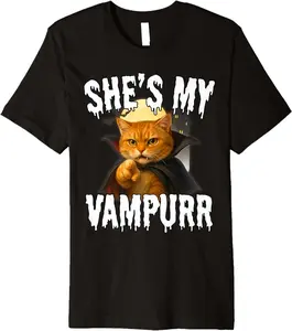 She’S My Vampurr Funny Vampire Cat Cute Halloween Couple Premium T-Shirt