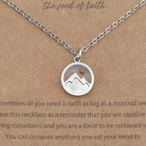 Mustard Seed Mountains Pendant Necklace, Daily Chain Accessory, Faith Spiritual Jewelry for Women, Uplifting Inspirational Encouragement Christian Gift, Religious Symbolism, Religious Symbolic Accessory
