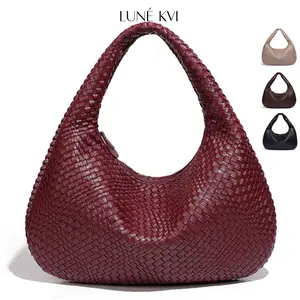 LUNÉ KVI New Hand woven Tote Bag  High-Quality, Large-Capacity Underarm Bag, Elegant and Versatile Shoulder Bag, Fashionable Half-Moon Handbag # WovenBag # Handbag # CrossbodyBag Brown-Red