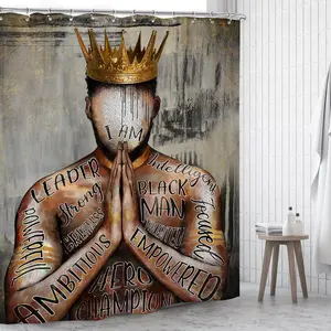 Man & Letter Pattern Shower Curtain, Waterproof Bathroom Curtain with 12pcs Hooks, Home Goods Bathroom Decor Supplies