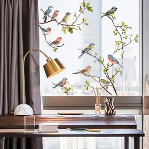 New Colorful Painted Branch Bird Static Sticker Glass Display Bedroom Home Decoration Wall Decal, Decorative Window Art, Removable Window Decal