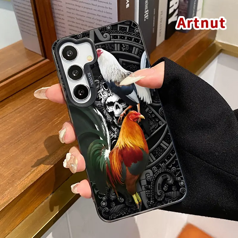 Phone Case Compatible with Samsung Galaxy S23 Ultra S24 Plus S25 S22+ Roosters and Skull Art Pattern Shockproof Non Slip Military-Grade Protection Slim Cover Cellphone Protective