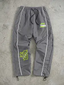 Men's Gym Letter Print Athleisure Pants with Lines, Athleisure Design, Spring Autumn Quick Dry Breathable Trousers, Drawstring Elastic Waist Sporty Sweatpants with Adjustable Cuffs and 2 Side Pockets