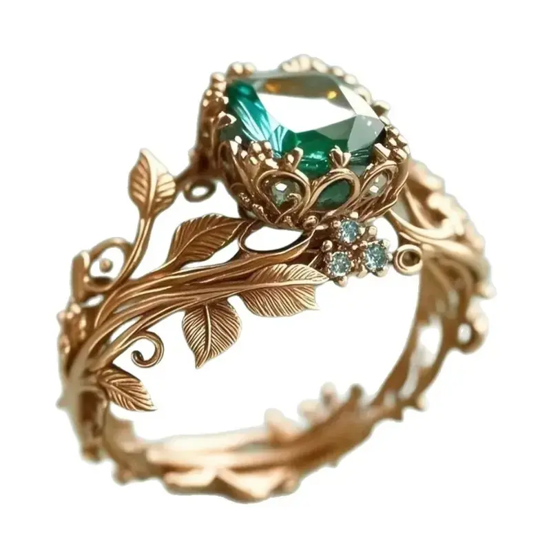 Vintage Inspired Ancient Totem Ring with Green Crystal - Unisex Tribal Fashion Ring, Witchy Moon Gift for Men and Women, Vintage Inspired Ring, Fashion Rings