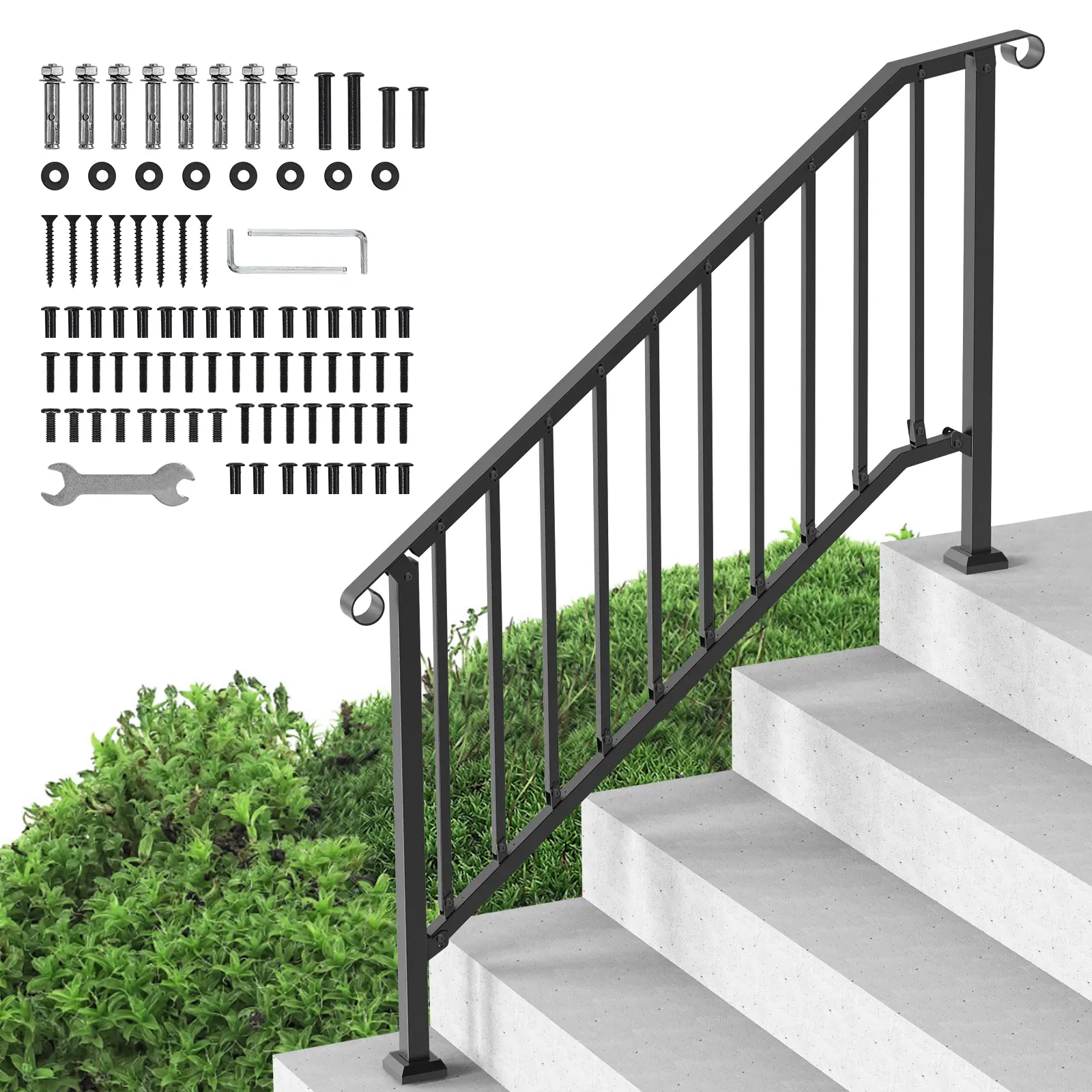 【DealsForYouDays】VEVOR Handrails for Outdoor Steps,5-6 Step Stair Hand Rail KitTransitional Carbon Steel Railings with Installation KitStair Rails for SeniorsConcrete Steps & Porch & DeckBlack Retro Arch, Adjustable Steps Accessories