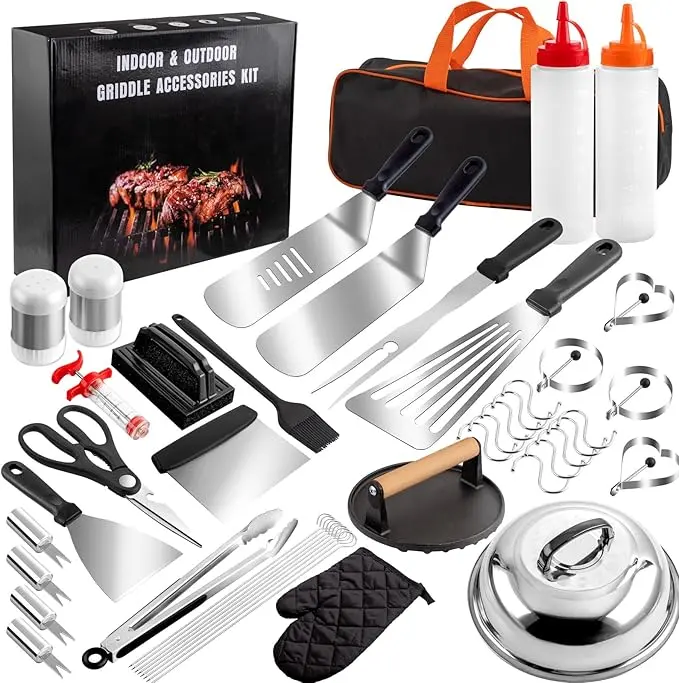 New Deal - 46pcs Blackstone Griddle Accessories Upgraded Barbecue Presses Flat Top Grill Tools for Camp Chef Griddle Cover Salt and Pepper Shakers Grill Black Tools Set Enlarged Spatula Gift Set