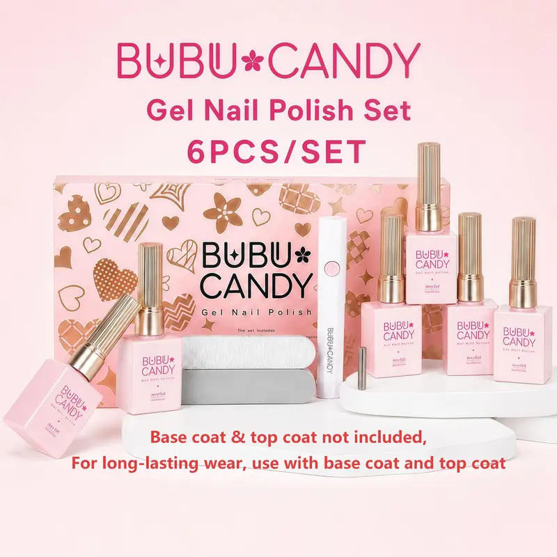 BUBU CANDY Minimalist Nude Gel Nail Polish Set, 6PCS 15ML HEMA-Free & TPO-Free UV Gel with LED Lamp, Solid Color Soak Off Gel for Home DIY Manicure Must be used with base coat and top coat.