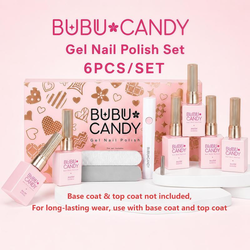 BUBU CANDY Minimalist Nude Gel Nail Polish Set, 6PCS 15ML HEMA-Free & TPO-Free UV Gel with LED Lamp, Solid Color Soak Off Gel for Home DIY Manicure Must be used with base coat and top coat.