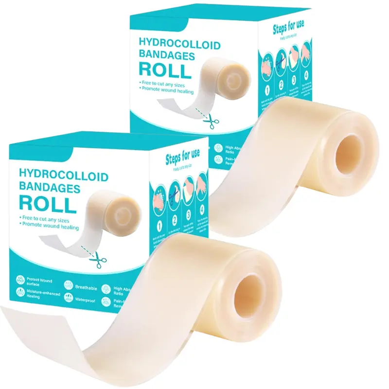 Sterile Self-Adhesive Hydrocolloid Bandage Wrap Roll - 1.96in x 60in Cuttable, Portable, Gentle, Breathable Wound Care Bandage, Waterproof Stay-On Moisture Barrier, Prop 65 Safe First Aid Supply for Acne Treatment, Blister Healing, Quick Clean Apply