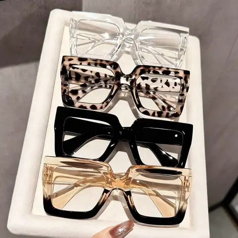 Women's Sassy Acetate Square Frame Eyewear Set - 4 Pairs Trendy Streetwear Sunglasses, Non-Prescription Flat Mirrors, Casual Shades, Fashion Accessories, Campus to Party Use