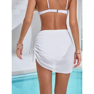 SwimWeekWomen's High Waisted Bikini Bottom with Mesh Sheer Skirt Ruched Drawstring Swimsuit Bathing Suit Bottom