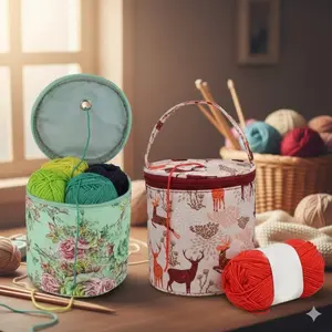 Foldable Crochet Tote Bag, Handmade Wool Storage Basket, Nordic Home Decor, Portable Picnic Camping Organizer, Eco-Friendly Knitted Handbag, Multi-Functional Yarn Storage Bin, Stylish Boho Sewing Kit Carrier, Handwoven Decorative Storage Basket.