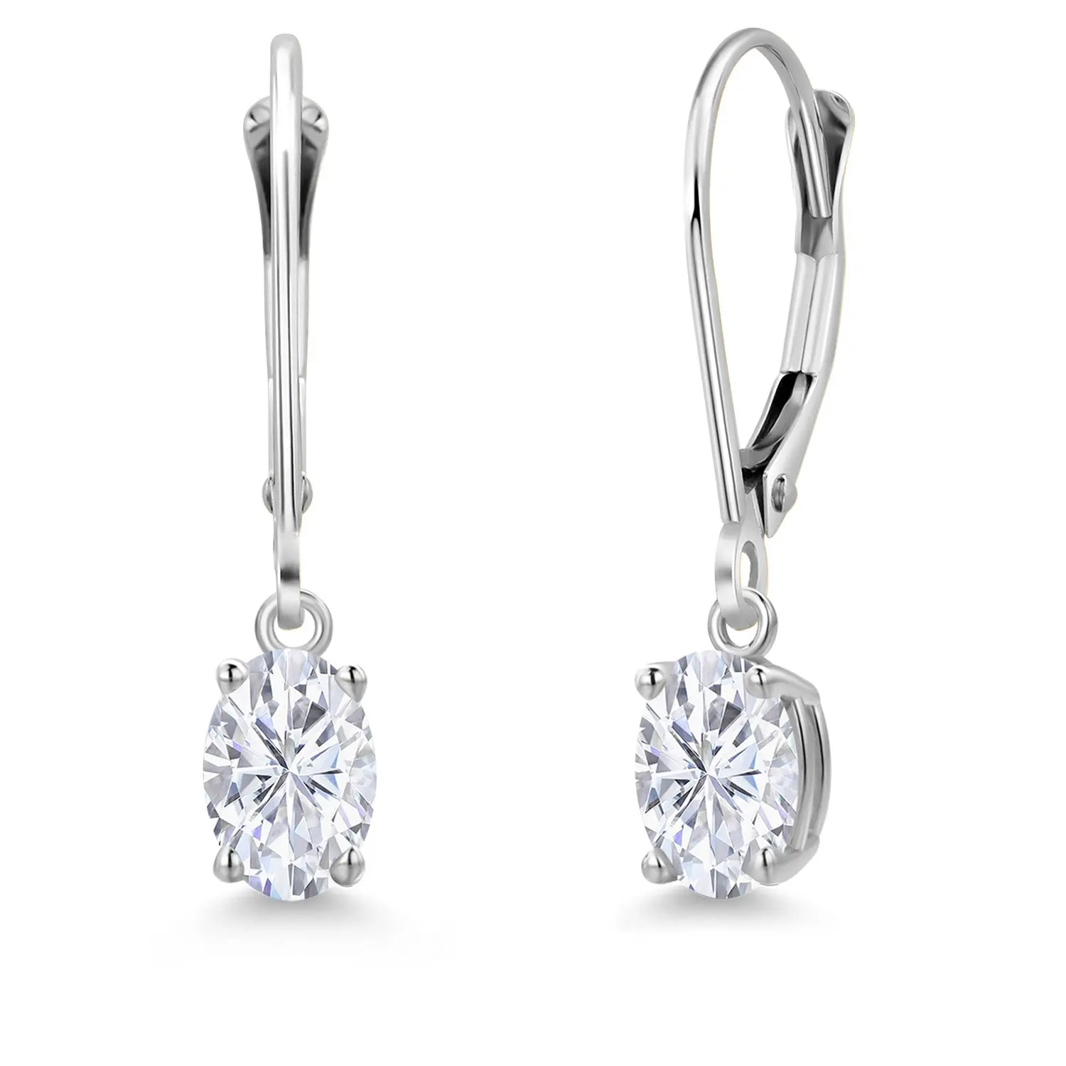 14K White Gold Gemstone Birthstone Leverback Dangle Earrings for Women | Oval 6X4MM | Fine Jewelry for Her Mom Women Wife