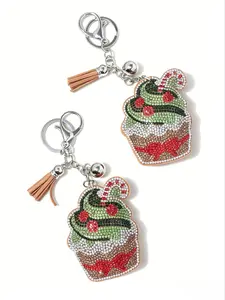 Christmas Sparkly Cupcake Trendy Cute Keychain with Tassel Pendant, Holiday Bag Charm Accessory, Cute Kawaii Gift, Christmas Stocking Present of 2025