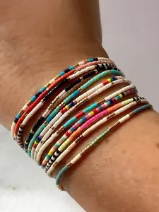 Boho Style Delicate Tiny Beaded Bracelet Set, Trendy Unique Girls' Woven Colorful Beads Necklace, 8 Pieces Fashion Jewelry Collection