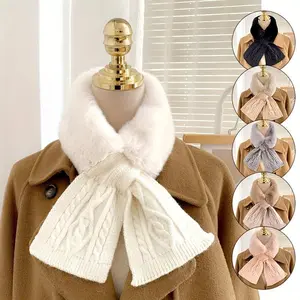 Elegant Plush Knit Faux Fur Collar Scarf Women's Neck Warmer Classic Stitching Thick Coldproof Solid Color for Autumn Winter Use Plush Knit Faux Fur Material Perfect for Casual Outings to Formal Events