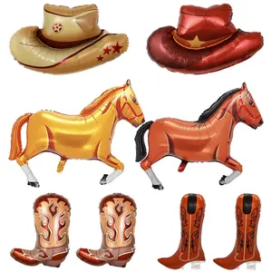 8 pcs Western Cowboy Themed Balloon Kit Including Horse Boots Hats Horseshoes Balloons Western Cowgirl Cowboy Party Balloons for Rodeo Birthday Party Supplies