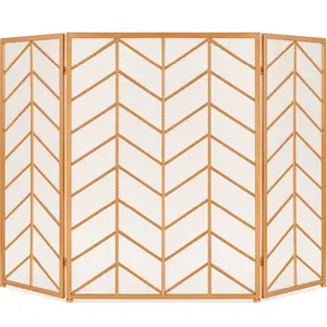 Best Choice Products 52x31in 3-Panel Iron Chevron Fireplace Screen, Spark Guard w/ Handles