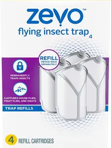 Zevo Flying Insect Trap Refill Cartridges, Fly Trap, Fruit Fly Trap (4 Refill Cartridges)