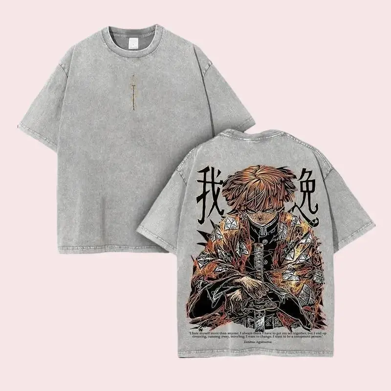 Zenitsu Agatsuma T-Shirt - Demon Slayer t-shirt Menswear Anime Double Printed Oversize Lightweight Acid Washed Tee, Gift For Anime Merch