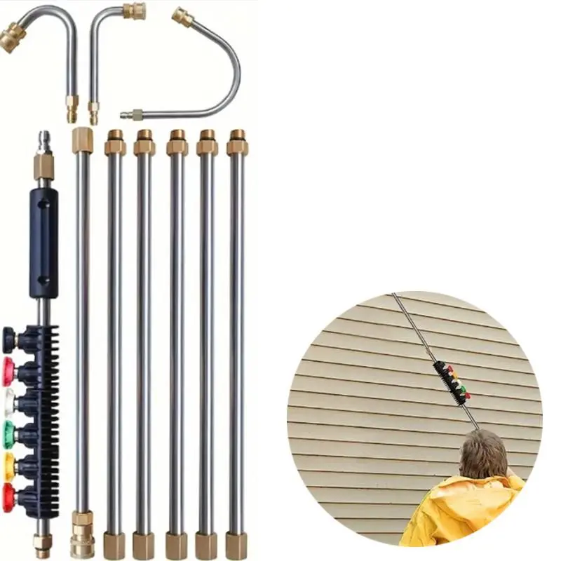 High-Pressure Washer Extension Rod Set, 1/4-inch Quick-Connect Spray Gun with 6 Nozzles, 30°/90°/120° Curved Rods, 4000 psi Steel Nozzle, Adjustable Water Sprayer