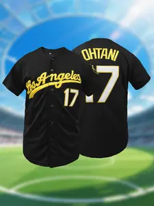 Men's #17 Black Gold Baseball Jersey, Stylish Jersey, Breathable Loose Fit Baseball Button-Up Sports Top for Men Women